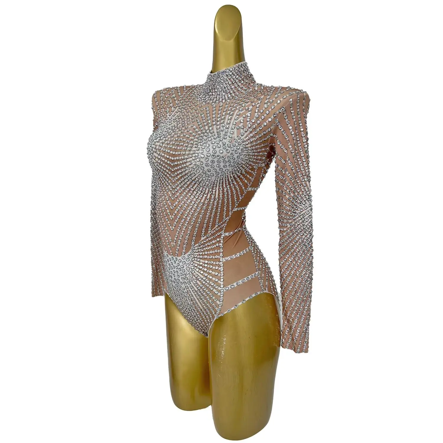 Flashing Rhinestone Spandex Elastic Bodysuit Nightclub Dance Show Outfit Birthday Celebrate Clothes Bar Showgirl Pole Dance Wear