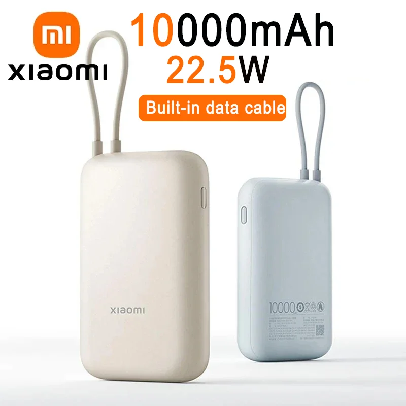 Xiaomi-Banco de energía de 10000 mAh, carga súper rápida de 22,5 w con Cable de datos incorporado, Mini banco de energía portátil compacto de carga rápida