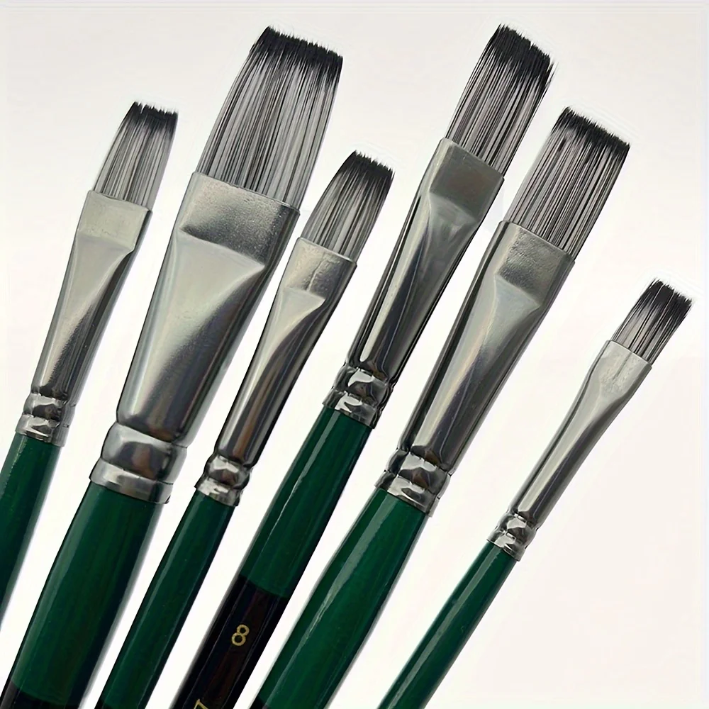 

Набор профессиональных плоских акриловых кистей, 6 шт., высококачественные нейлоновые кисти для рисования волос с защитой от выпадения, для акрила, масла