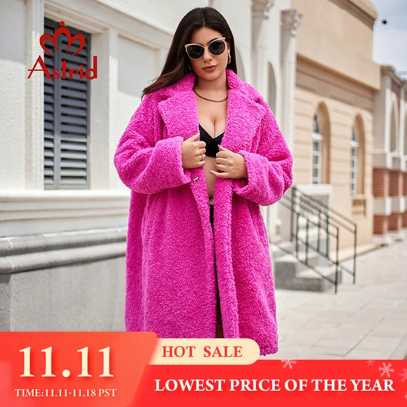 Astrid 2024 Long Winter Women Teddy Coat Fur Cashmere Jacket Stylish Female Thick Warm Casual Girl ​Streetwear Plus Size 30199