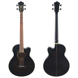 Stock Black 4 String Electric Acoustic Bass Guitar 43inch Matte Finish Sapele Wood Electric Folk Bass Guitar With Small Flaw