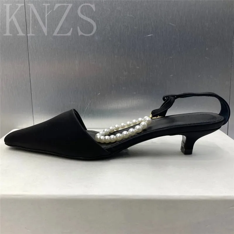 

Summer New Small Square Toe Peal Design Women's Sandals Low Heel Concise Fashion Shallow Mouth Casual High-heeled slippers 2024