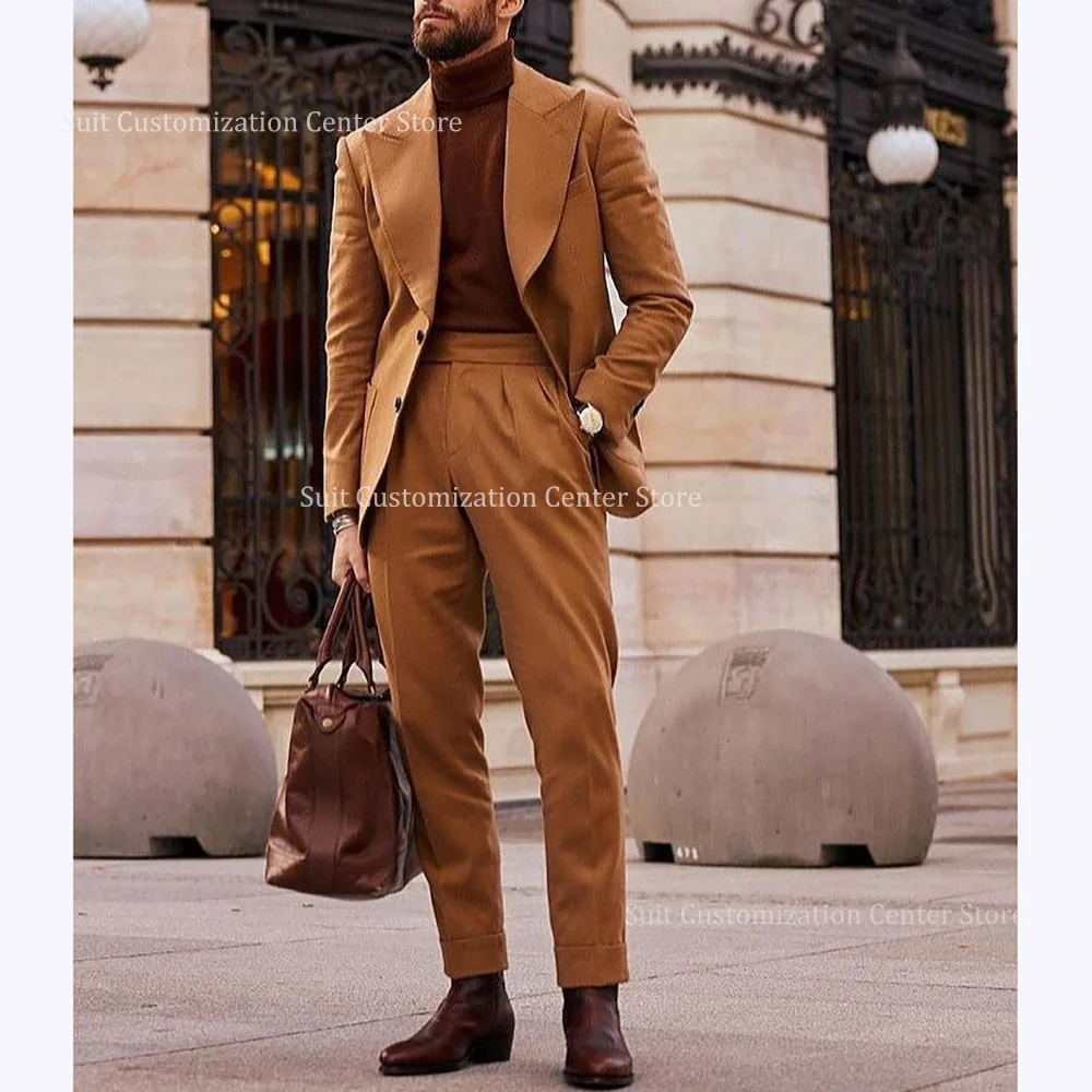 

Classic Single Breasted Men Suits New Fashion Peak Lapel 2 Piece Business Casual Wear Party Wedding Groom Tuxedo Blazer Pants