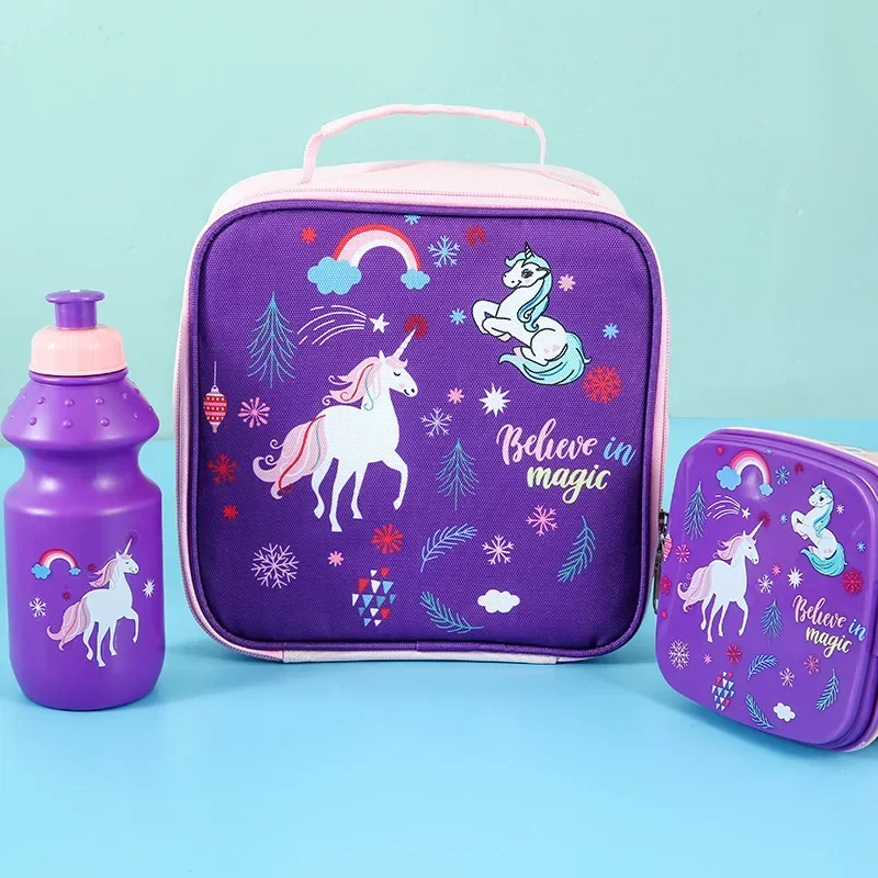 2pcs 3pcs Girls and Boys Unicorn Lunbag with Kettle Lunch Box Kids Potable School Thermal Insulation Package Food Organizer