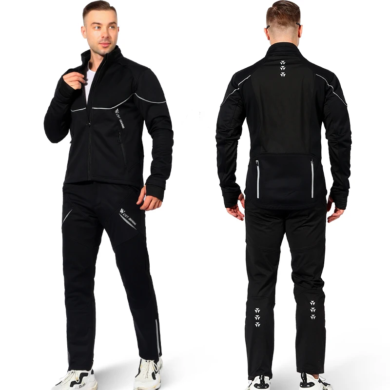 WEST BIKING-Conjunto de ciclismo para hombre, chaqueta de lana cálida, ropa deportiva reflectante, camisetas y pantalones, equipo deportivo térmico,