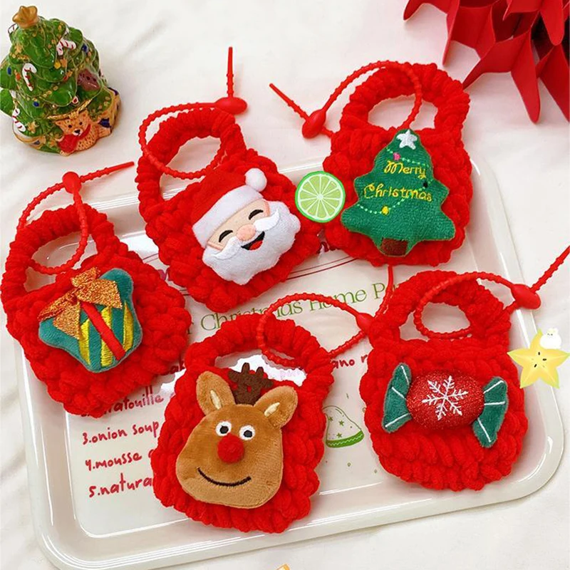 Cartoon Cute Christmas Wind Plush Purse Santa Claus Elk Keychain Pendant Small Earphne Storage Bag Christmas Change Purse