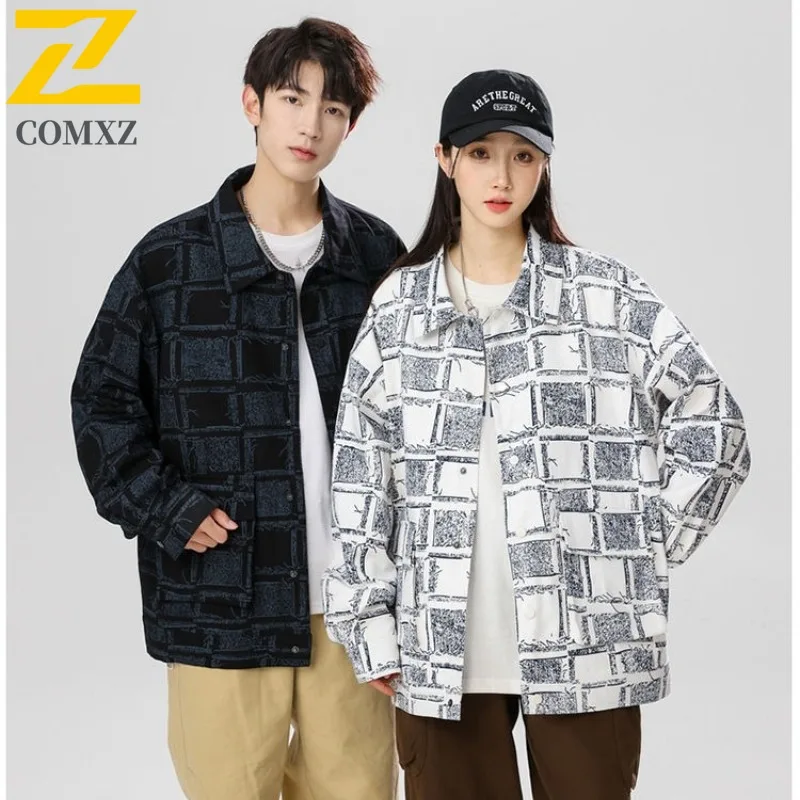 

COMXZ 2025 Men American Workwear Turn Collar Loose Fit Fashion Casual Sports Jacket Top Lightweight Comfortable Street Style