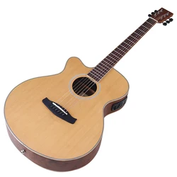 Left Hand 6 String Electric Acoustic Guitar 40 Inch Folk Guitar Spruce Wood Natural Good Handicraft With EQ