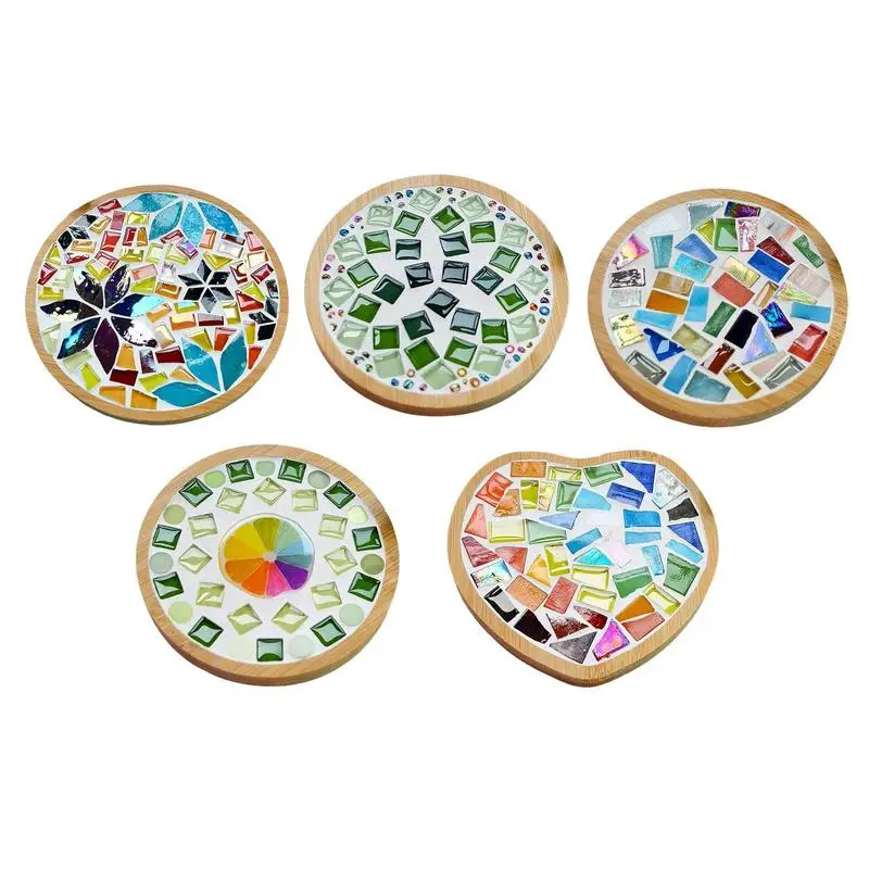 DIY Mixed Colors Children Mosaic Succulent Pot Tray Mosaic Coaster for Children Gift Mosaic Tiles