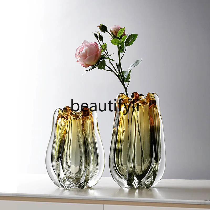 Modern light luxury glazed vase ornament,dining table simulation flower water potter, creative home accessories