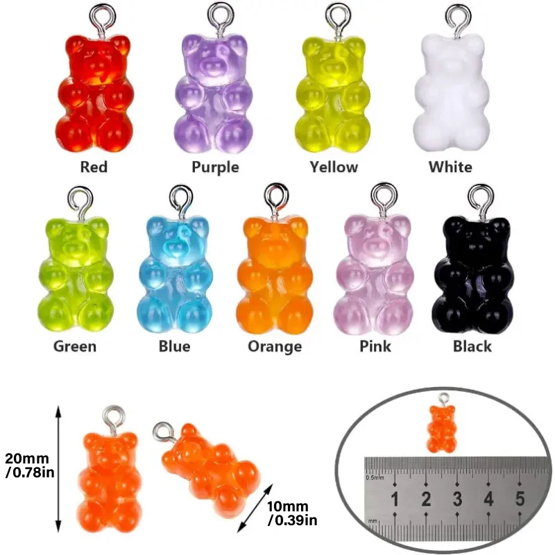 20 Stück bunter Süßigkeiten-Teddybär-Gummie-Schmuck, DIY-Anhänger, niedliche Ohrring-Halskette, kreative Entdeckung, 20 x 10 mm – Detail 7