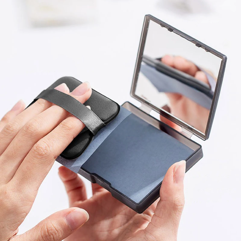 กระดาษซับมันหน้าจากถ่านไม้ไผ่ 100 ชิ้น ชุดดูแลผิวหน้าพกพาพร้อมกระจกและพัฟแต่งหน้า ชุดควบคุมความมัน