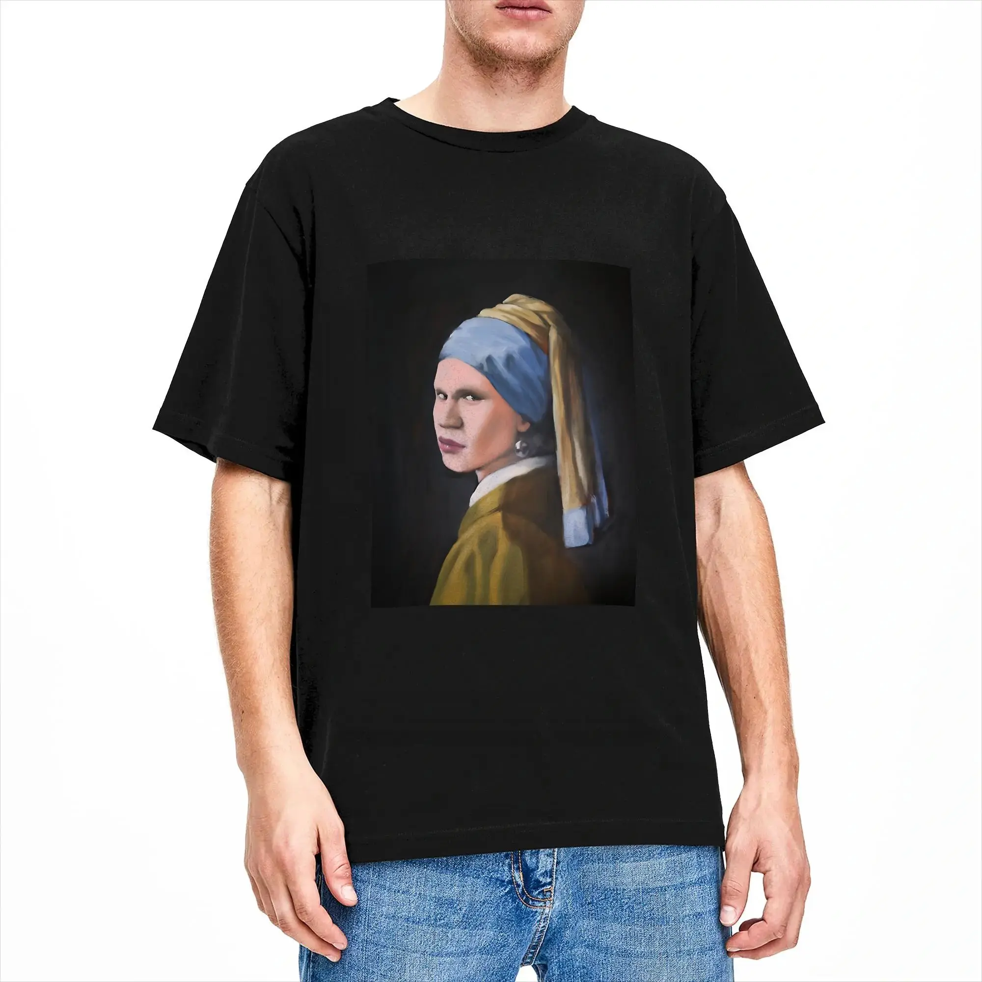 Erl with the Pearl Earring Haaland painting Cotton T Shirt Men Beach  Streetwear T Shirts O-Neck Harajuku Tee Shirt Oversized