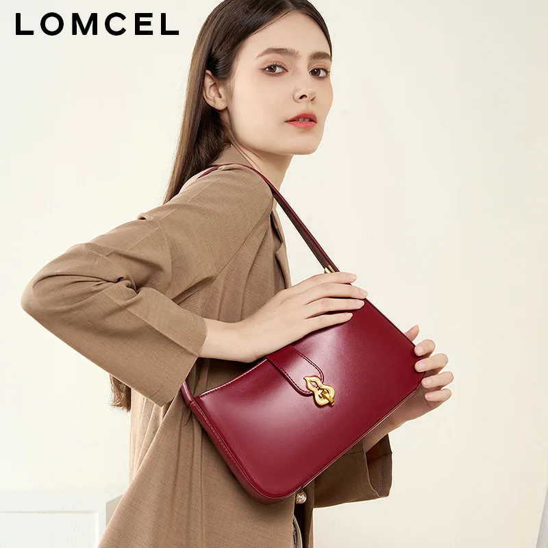 LOMCEL 81 New leather women's bag - niche bridal wedding bag for young women - bright red - high-end texture - underarm bag suit
