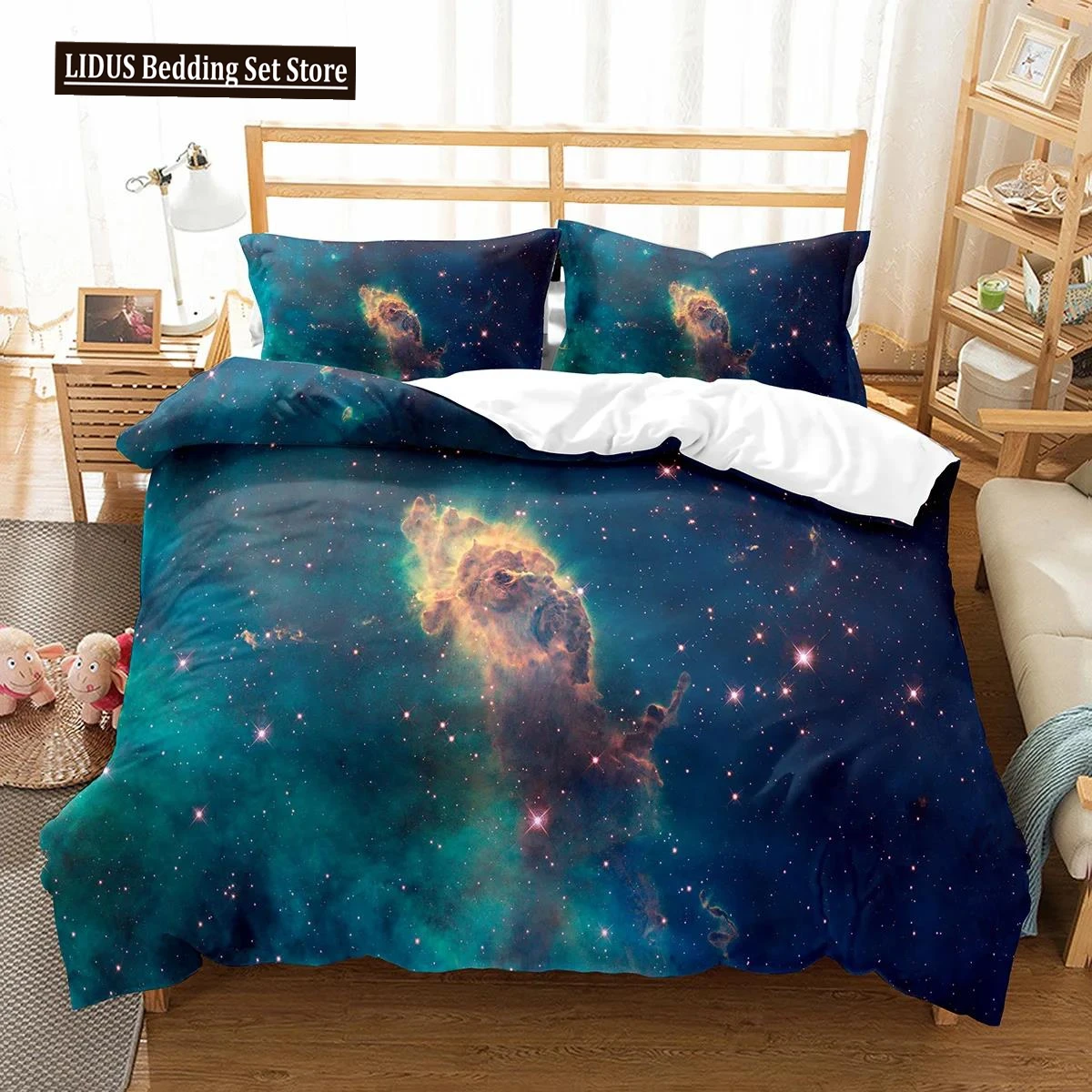 

Hubble Image King Queen Duvet Cover Vast Starry Sky Bedding Set Bright Universe Landscape Quilt Cover Polyester Comforter Cover