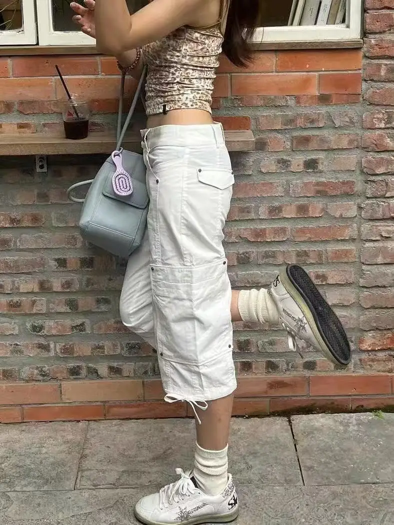 Summmr Women Jorts American Retro Calf-Length Jean Shorts Y2K Japanese Denim Capris Pants High Street Design Chic New 2000s Tide