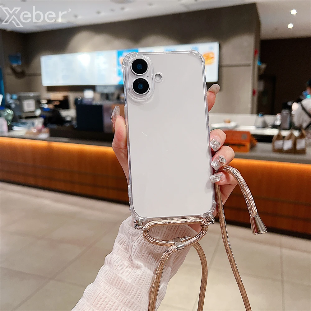 For iPhone 18 17 16 15 14 ProMax Crossbody Necklace Cord Lanyards Transparent Case For iPhone 11 12 13 Pro Max XS XR Soft Cover