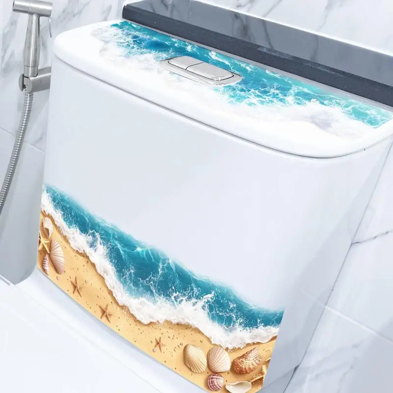 Ocean Wave Toilet Sticker Bathroom Realistic Beach Floor: Decal Waterproof Anti-Slip Removable Bathtub Seashore