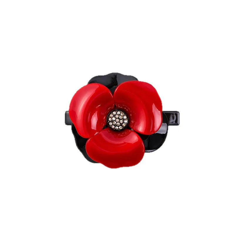 新着パリフランスデザインヘアクリップバレッタ女性女の子手作り椿の花ヘアジュエリー飾りアクセサリー