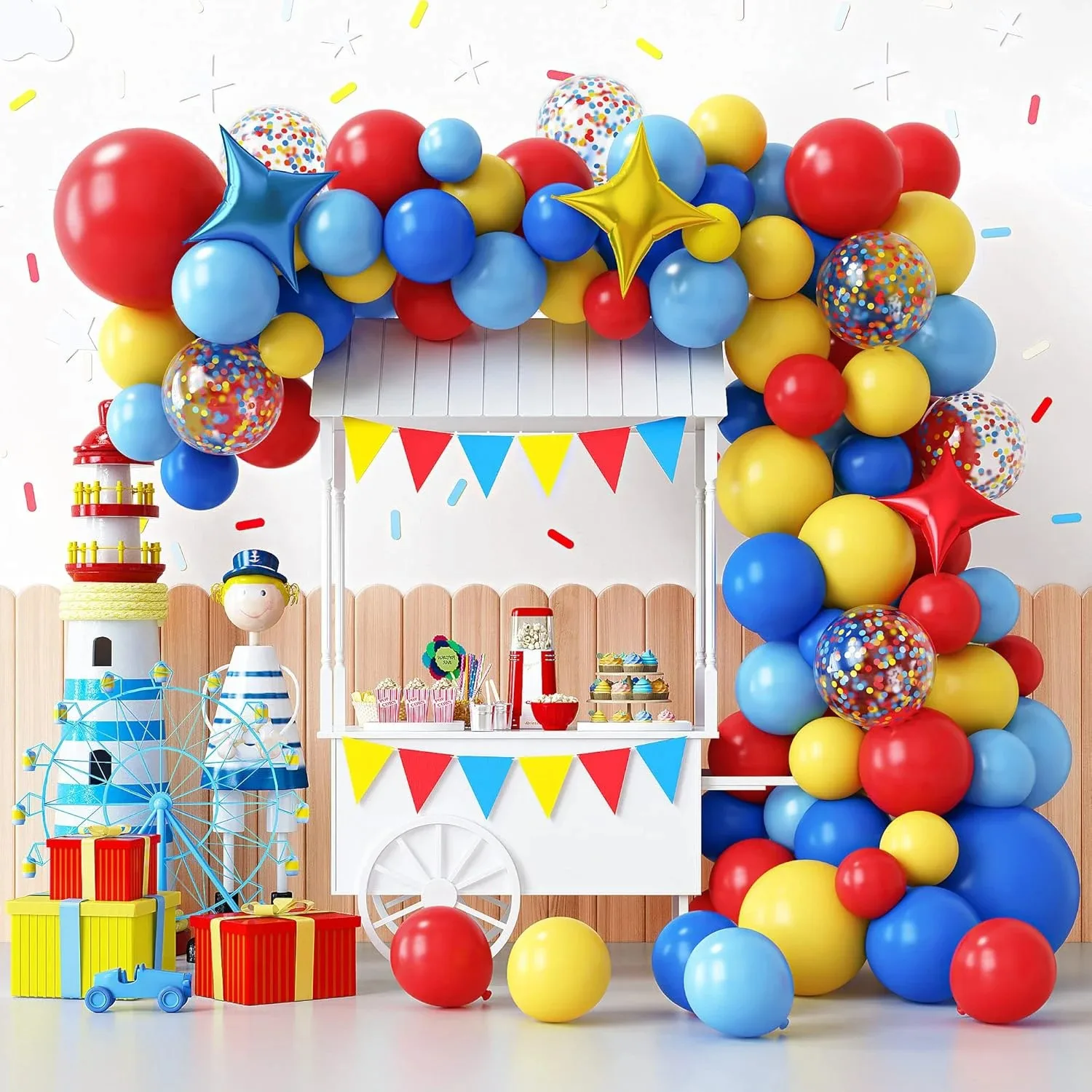 112pcs Carnival Circus Balloon Garland Kit Red Blue Yellow Balloon Arch for Kids Birthday Party Baby Shower Circus Theme Decor 