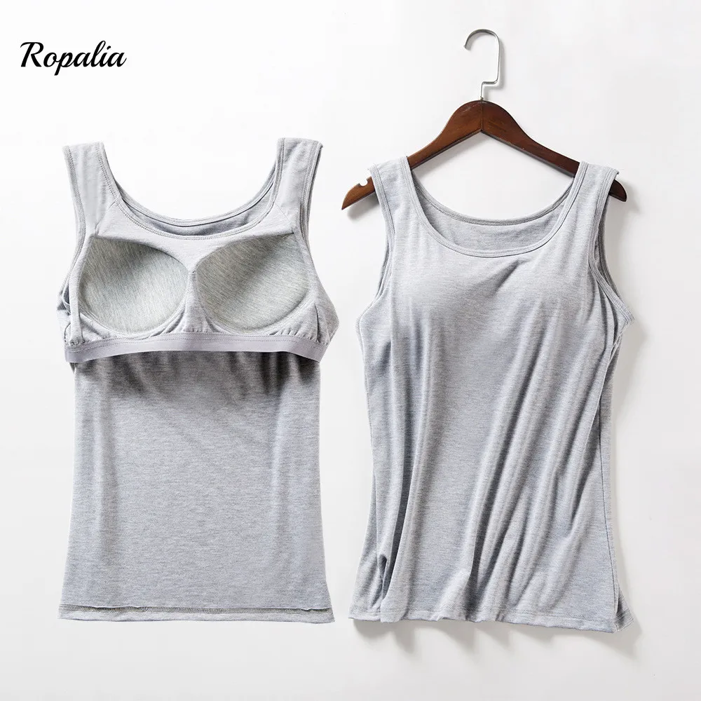 Women's Soft Modal Breathable Tank Top With Built In Bra Slim Fit One Piece Inner Outer Wearable Bottoming Vest