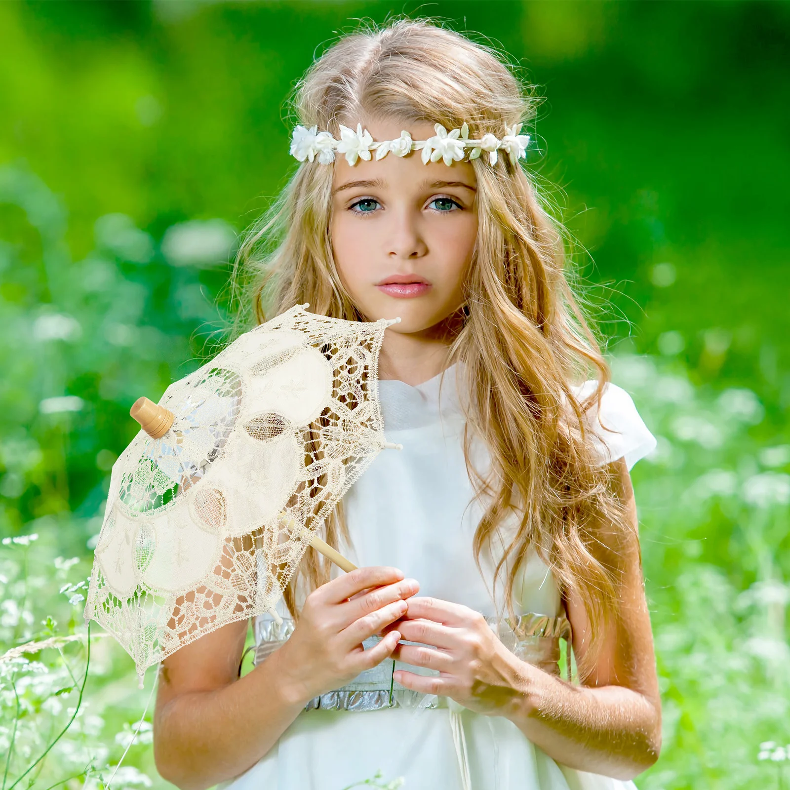 

Lace Cotton Umbrella White Parasol For Wedding Photography Prop Bride Costume Decoration Tea Party Accessory