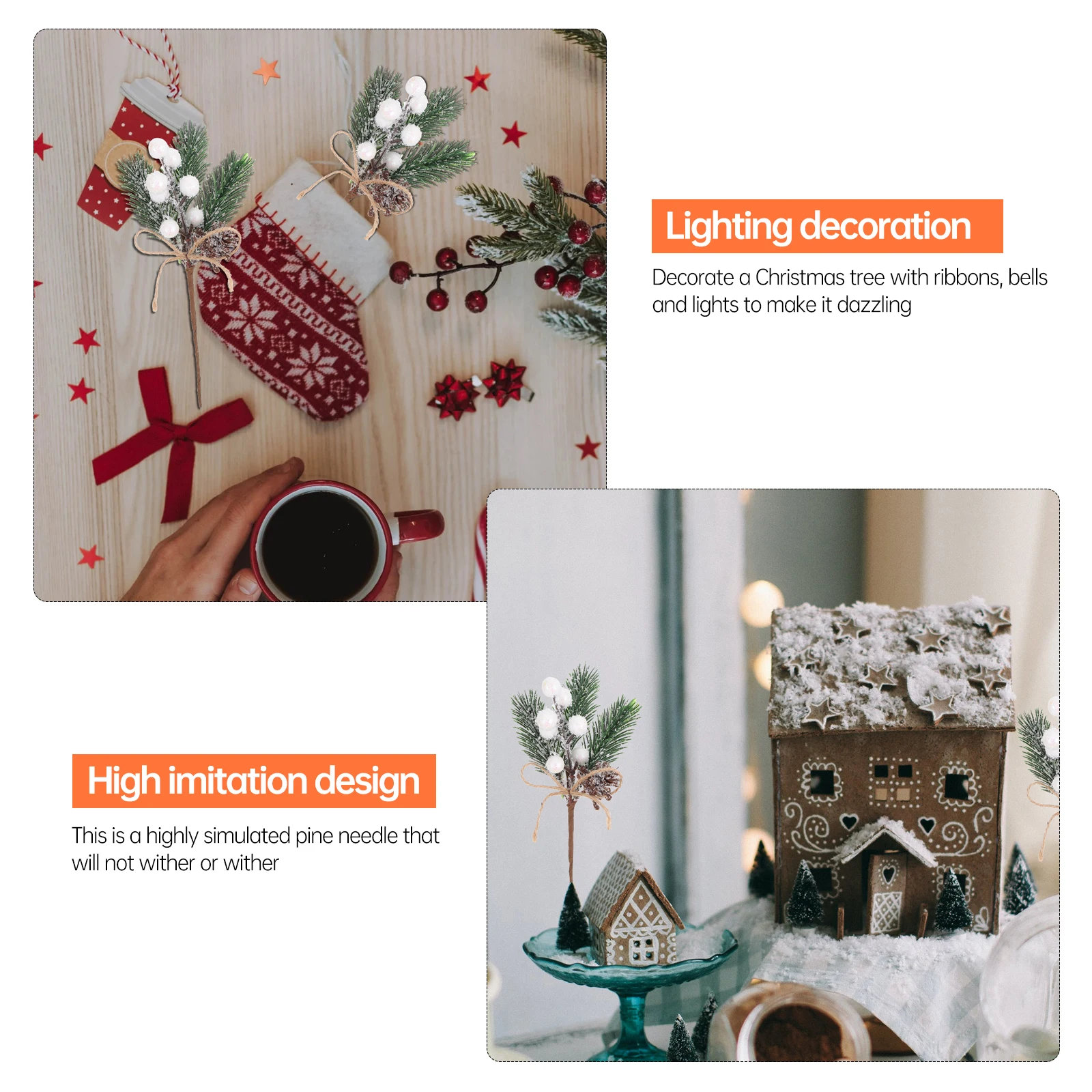 

20Pcs Pine Needle White Berry Decoration Artificial Berry Branches Rustic Farmhouse Wedding Xmas DIY Decors Home Decor Supplies