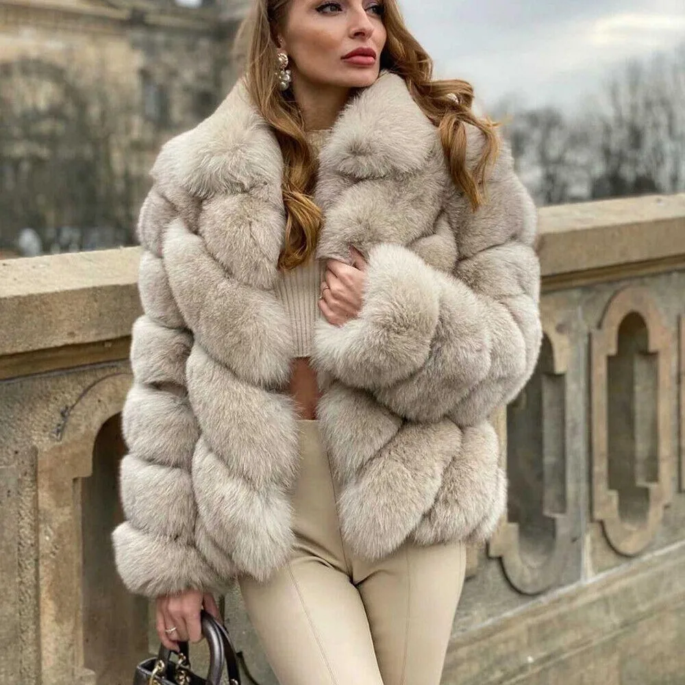 

Elegant Women Real Natural Fox Fur Coat Winter Thick Warm Girls Outerwear Jacket thickened fluffy authentic genuine fur coats