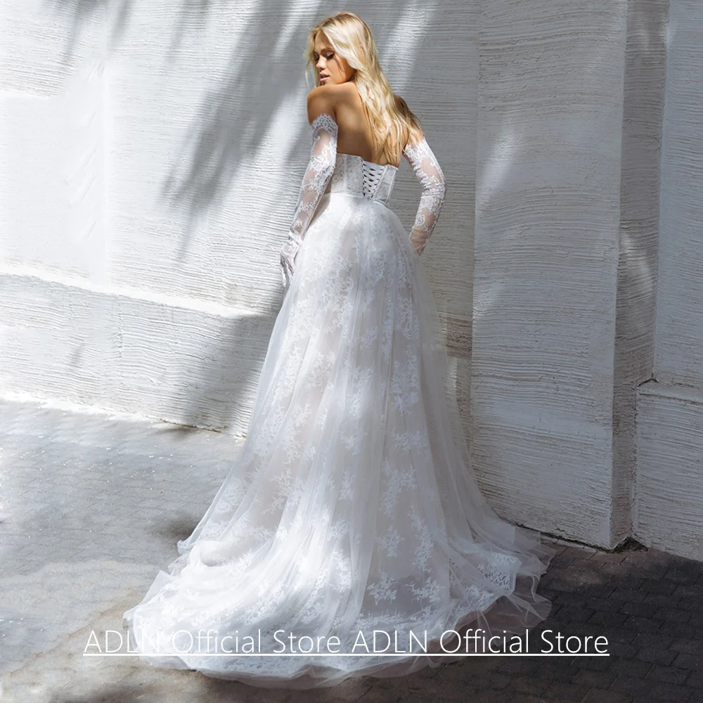 New Lace Wedding Dress for Bride Customized Scoop Neck Sweep Train A Line Woman Corset Bridal Gown Robe De Mariage No Gloves