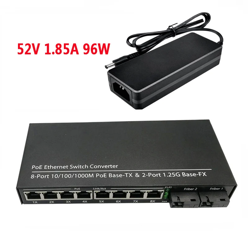 POE switch Gigabit Ethernet switch media converter Fiber Optische UPlink Poort 10/100/1000M 65W 52V1.25A