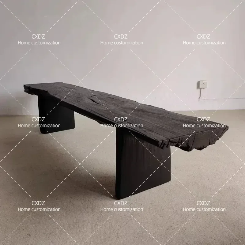 Wabi Sansan Style Solid Wood Bench Carbonized Retro Leisure Chair for Hotel Homestay Bedside Stool Display Seat Vintage