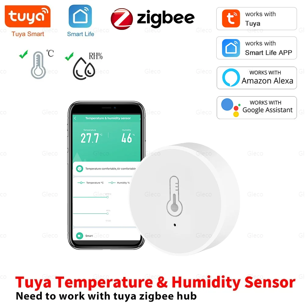 Tuya ZigBee Mini Temperature And Humidity Sensor Remote Monitor By Smart Life APP Battery Powered Work With Alexa Google Home