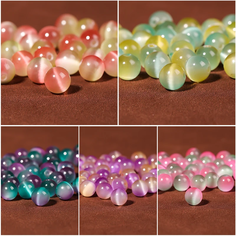 

6/8/10mm Round Natural Stone Colorful Moonstone Cat Eye Beads Smooth Loose Spacer Beads for DIY Jewelry Making Necklace Bracelet