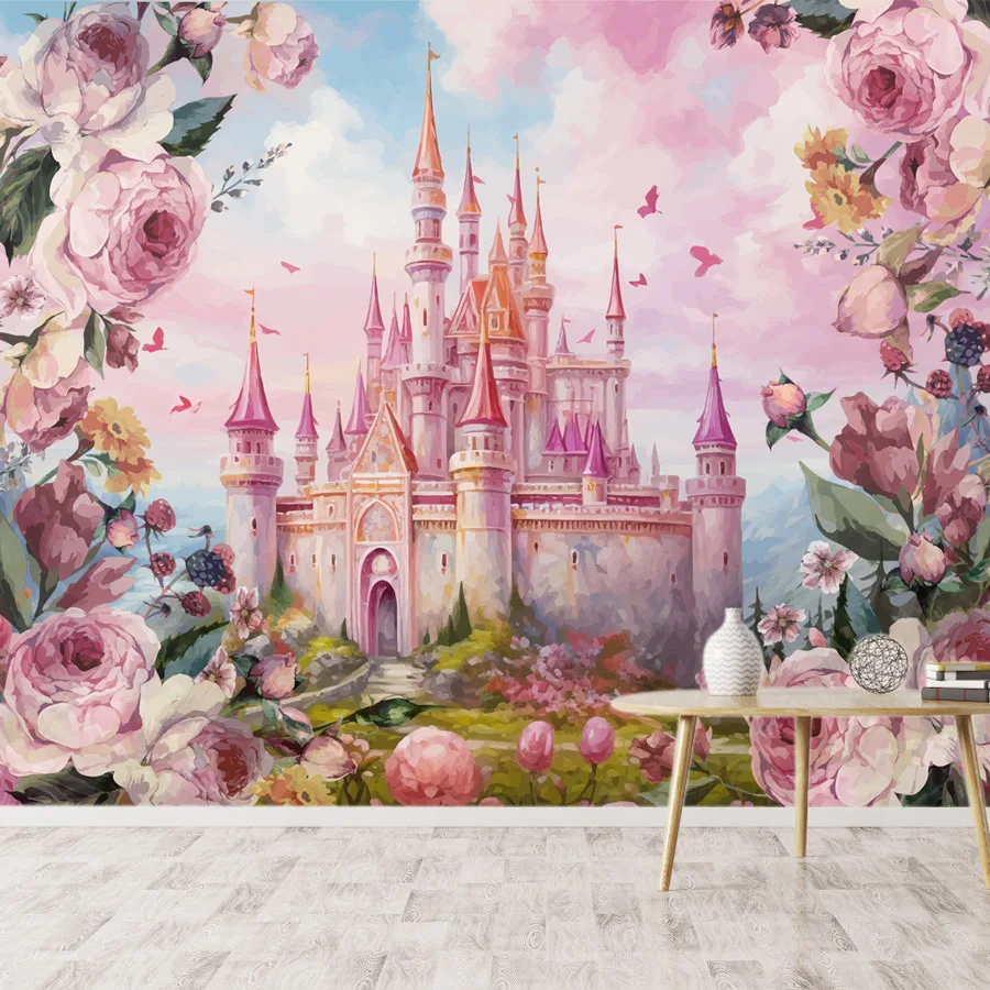 8+ Cartoon Nursery Flower Castle Walls Home Decor Self Adhesive Optional Photo Wallpaper for Bedroom Decoration Kids Baby Mural