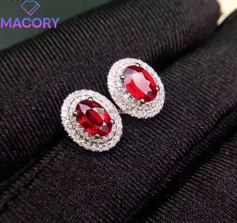 

High Quality High End Sterling Silver 925 Earrings Natural Ruby 4*6mm Women's Fashion New Wedding Gifts
