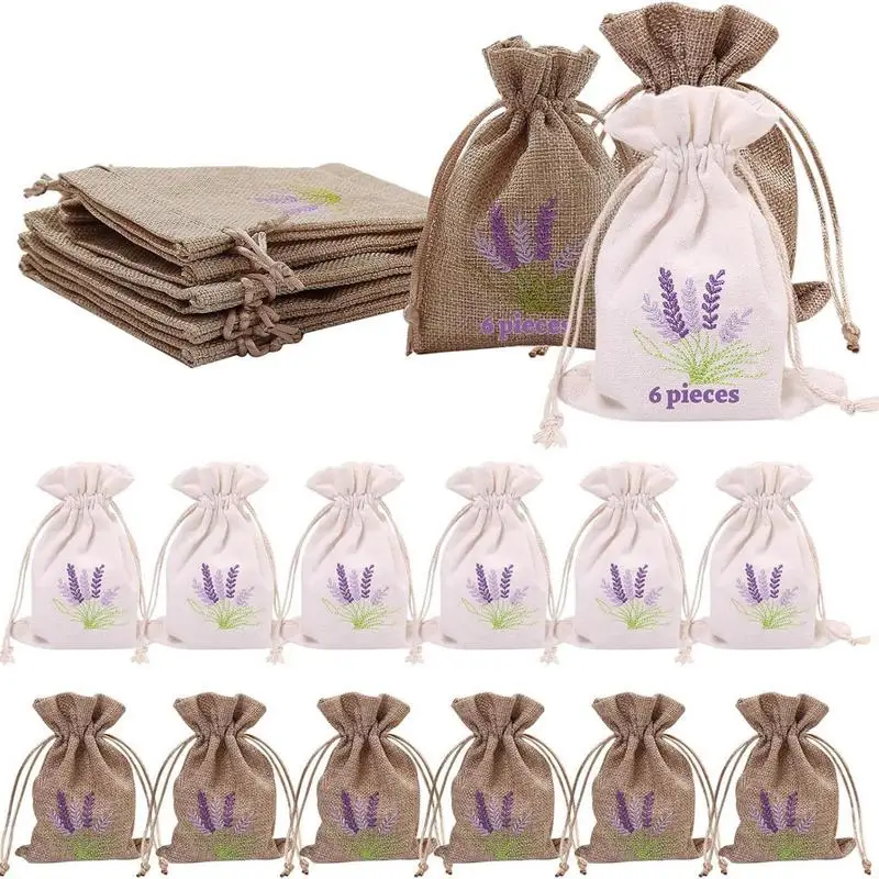 12PCS Lavender Sachet Bags Embroidered Empty Lavender Cloth Bag Dry Flower Aroma Bags Lavender Sachets Holder Packaging Pouch