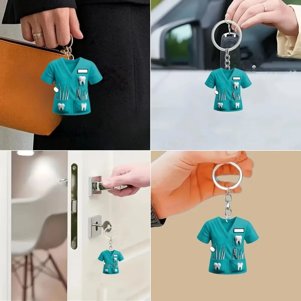 Personality Doctor Themed Dentist Costume Keychain 2D Plane Dentist Acrylic with Key Ring Doctor Hanging Festive