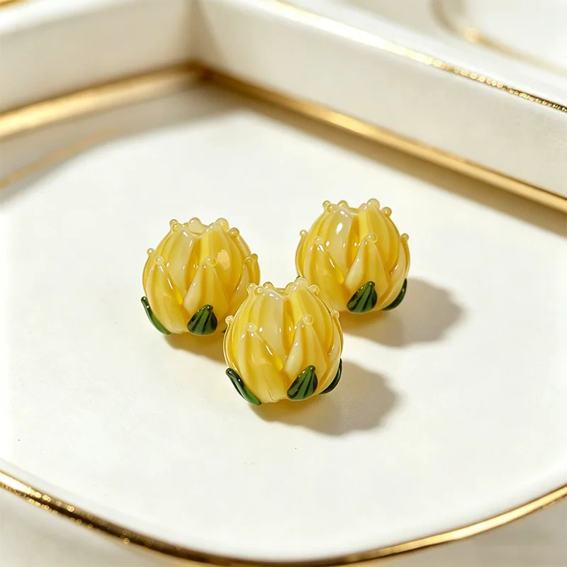 2 Stück 15 mm handgefertigte Lampwork-Tulpenblumenperlen, modische lose Glasperlen für die Schmuckherstellung, DIY-Armband, Ohrring-Zubehör – Detail 3