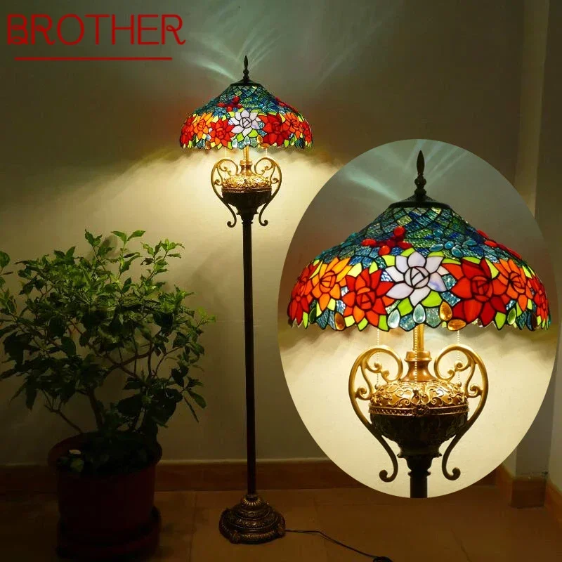 

BROTHER Tiffany Floor Lamp American Retro Living Room Bedroom Lamp Country Stained Glass Floor Lamp