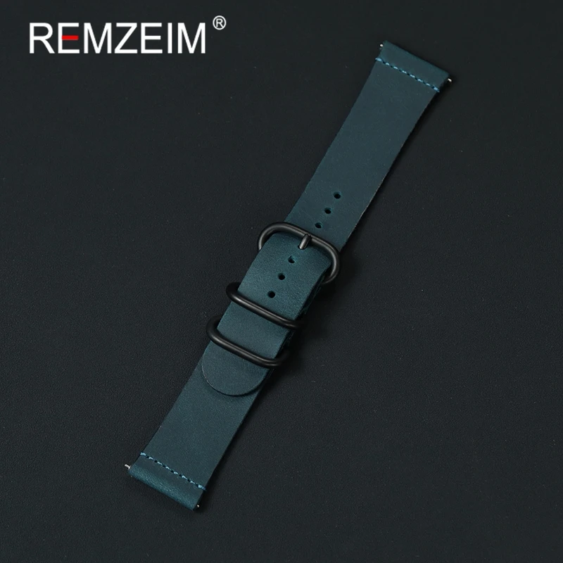 

Retro Crazy Horse Leather Replacement Bracelet 20mm 22mm Circular Buckle Watchbands Men's Quick Release Smartwatch Strap