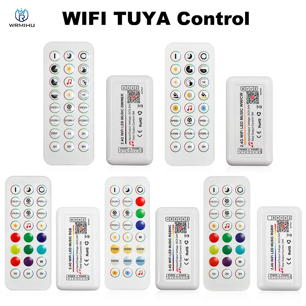 DC5-24V Tuya Wifi Wireless LED Controller Support iOs Android APP Alexa Google Voice Control for DIM CCT RGB RGBW RGBCCT Strip