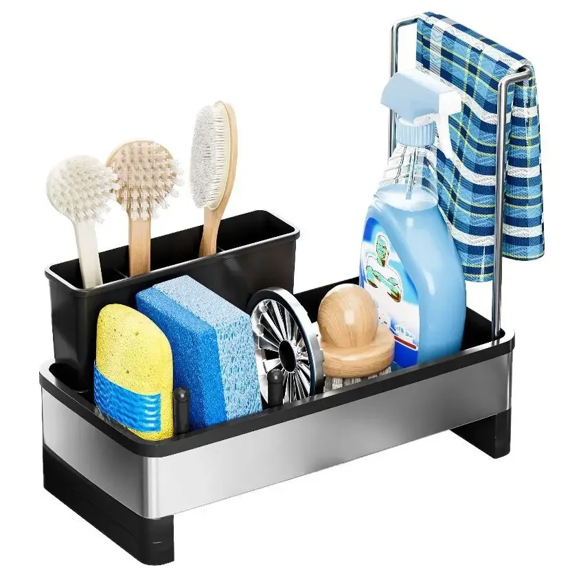 Modern Stainless Steel Floor Kitchen Sink Rack Multi-Functional Detachable Non-Folding Single Tier Clothes Drying Sponge Rack