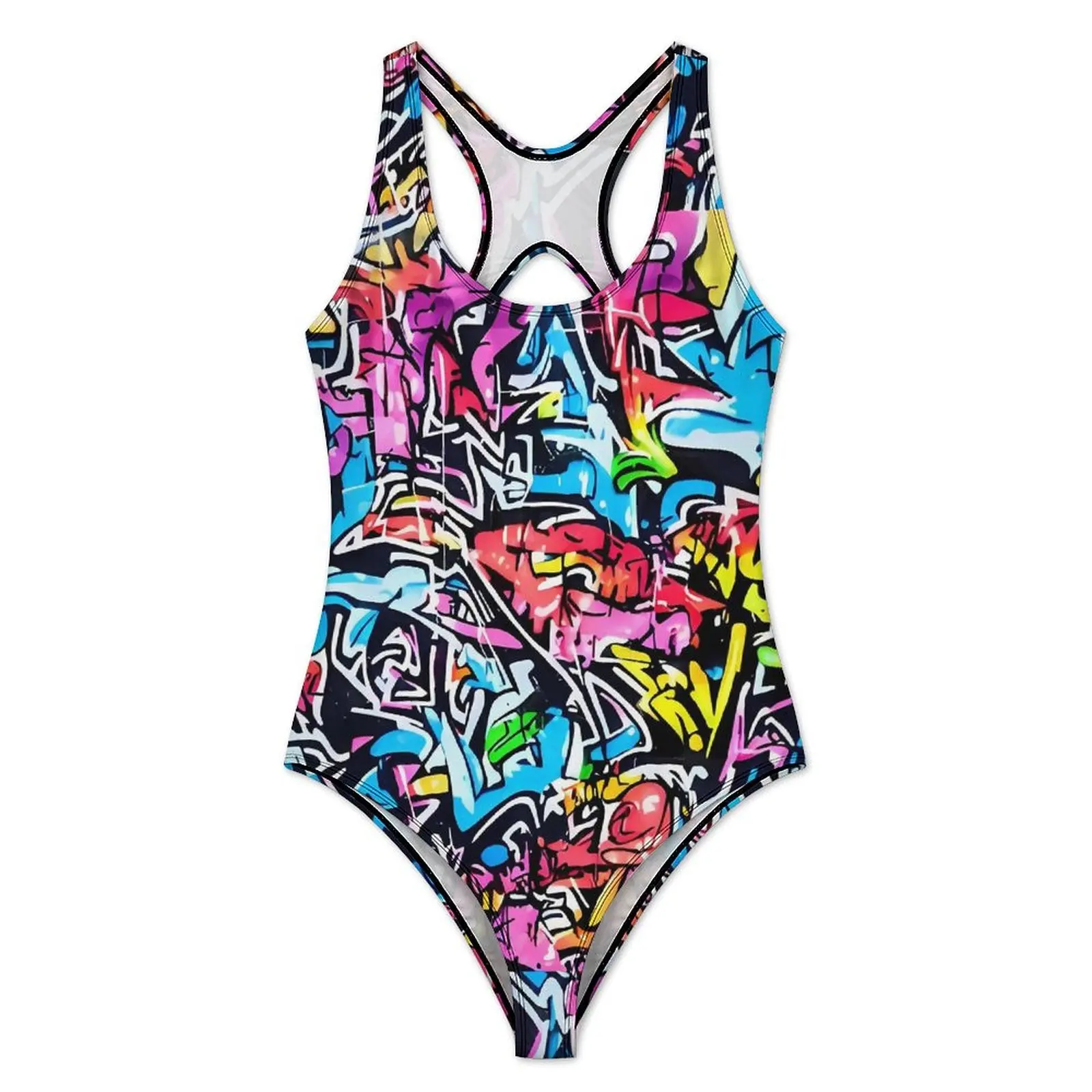 Multicolor Graffiti Street Art Swimsuit  Push Up Swimwear One Piece Holiday Pool Bathing Suit Bodysuit Sexy Beachwear Plus Size
