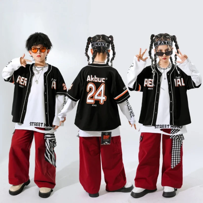 

Children Hip Hop Baseball Jacket Cargo Joggers Pants Boys Girls Street Dance Cool Coat Streetwear Clothes Set Kids Jazz Costumes