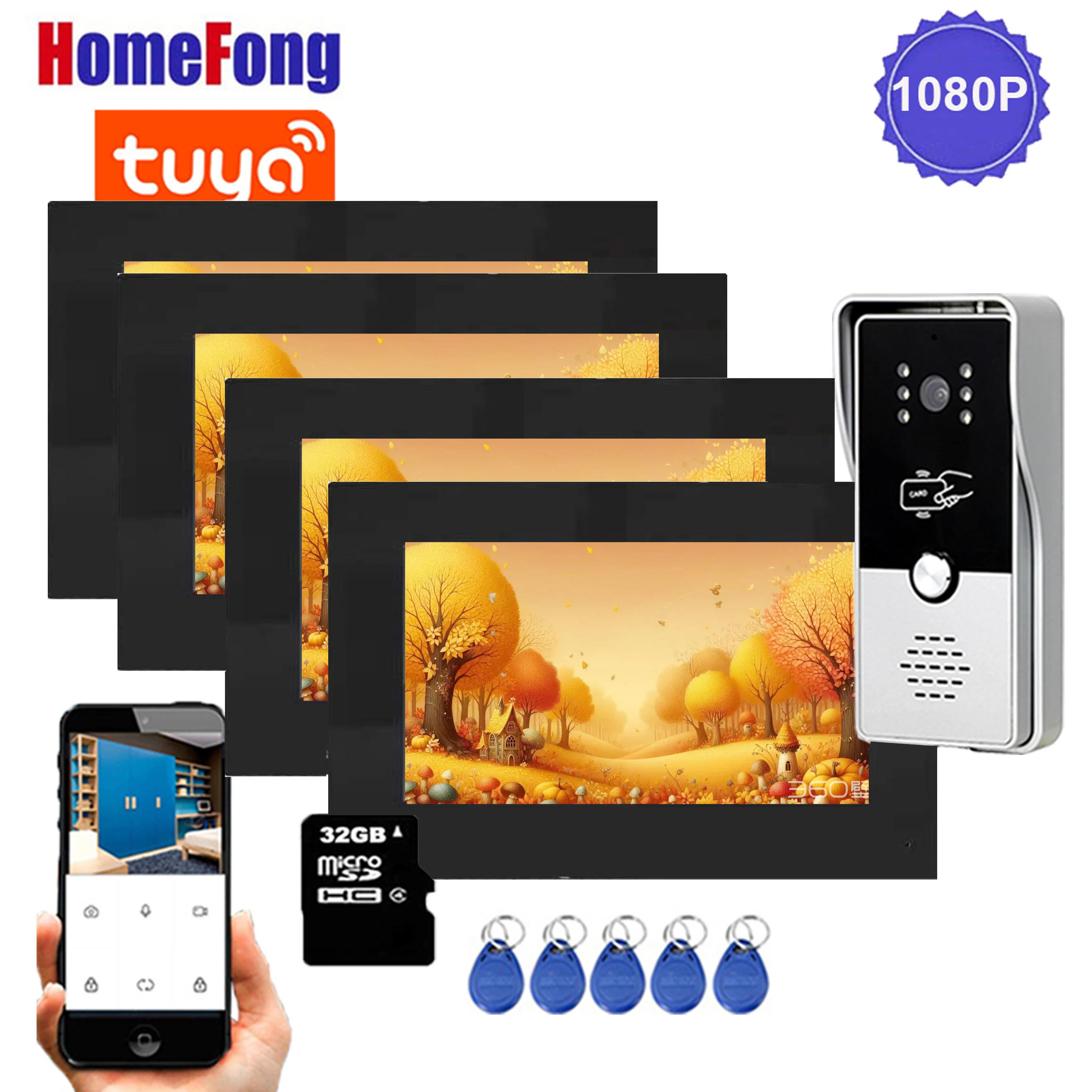 Homefong 7 Inch 1080P Video Intercom System For Home  Wifi Wireless Tuya Door Phone Multiple Monitor RFID Outdoor Doorbell Call