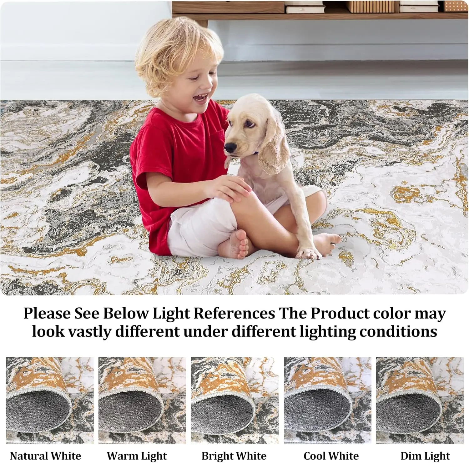 سجادة منطقة قابلة للغسل لغرفة المعيشة، 160 × 230 سم، سجادة منخفضة غير قابلة للانزلاق، سجادة حديثة ناعمة قابلة للطي مع حواف معززة لغرفة النوم