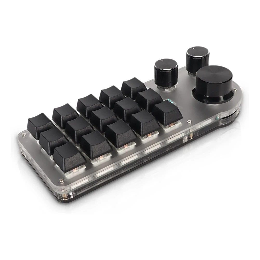 Fits for 15 Keys 3 Knobs Macro Programmable Keyboard, 3 Connection Modes One Handed Macro Mechanical Keyboard
