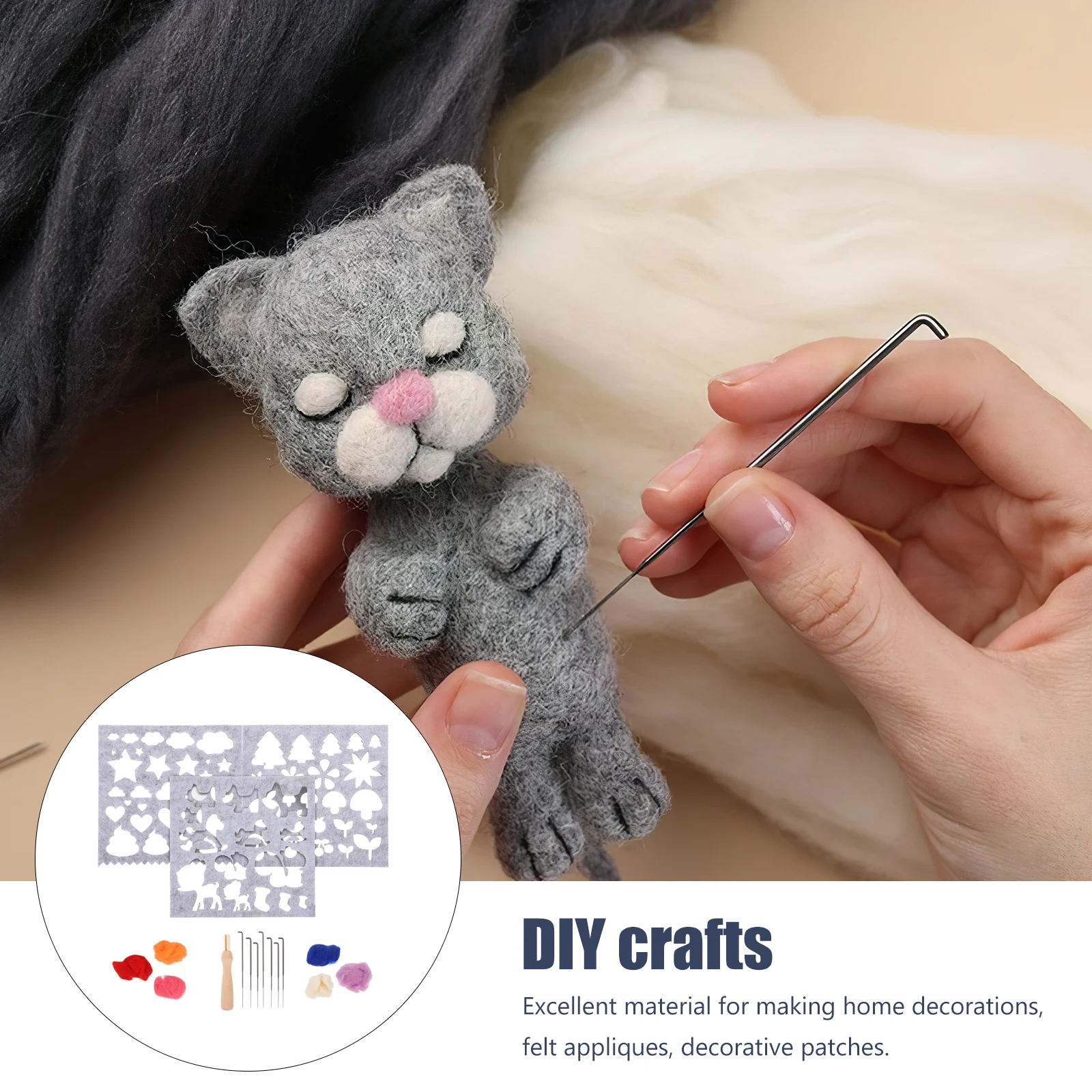 

Tool Set Wool Felting Kits Handmade Templates Stencil Embroidery Needle Crafts Shaping Beginner DIY Storage Box