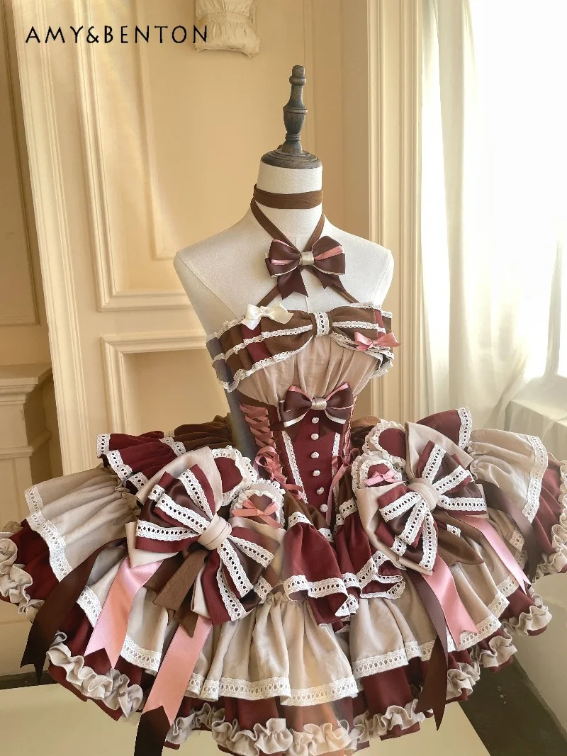 

Sweetheart Girl Princess Birthday Dress for Women Elegant Cute Bowknot Strapless High-end Waistband Patchwork Puffy Dresses