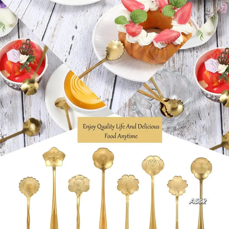 

40Pcs Gold Coffee Spoons Stainless Steel Flower Dessert Spoons 5 Inches Demitasse Spoons For Tableware Kitchen,Cafe,Bar